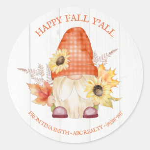 Happy Fall Y'All Gnome Pop By Classic Round Sticker
