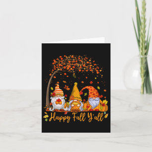 Happy Fall Y'all Gnome Pumpkin Autumn Leaves Thank Card