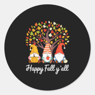 Happy Fall Y'all Gnome Pumpkin Autumn Leaves Thank Classic Round Sticker