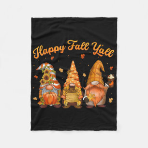 Happy Fall Y'all Gnome Pumpkin Autumn Leaves Thank Fleece Blanket