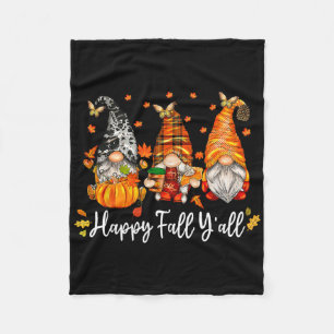 Happy Fall Y'all Gnome Pumpkin Autumn Leaves Thank Fleece Blanket