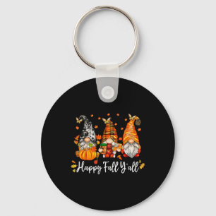 Happy Fall Y'all Gnome Pumpkin Autumn Leaves Thank Key Ring