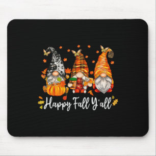 Happy Fall Y'all Gnome Pumpkin Autumn Leaves Thank Mouse Pad