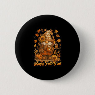 Happy Fall Y'all Gnome Pumpkin Autumn Thanksgiving 6 Cm Round Badge