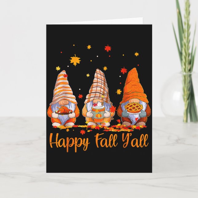 Happy Fall Y'all Gnome Pumpkin Autumn Thanksgiving Card (Front)