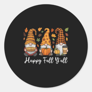 Happy Fall Y'all Gnome Pumpkin Autumn Thanksgiving Classic Round Sticker