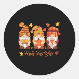 Happy Fall Y'all Gnome Pumpkin Autumn Thanksgiving Classic Round Sticker