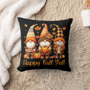 Happy Fall Y'all Gnome Pumpkin Autumn Thanksgiving Cushion