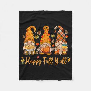Happy Fall Y'all Gnome Pumpkin Autumn Thanksgiving Fleece Blanket