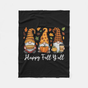 Happy Fall Y'all Gnome Pumpkin Autumn Thanksgiving Fleece Blanket
