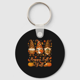 Happy Fall Y'all Gnome Pumpkin Autumn Thanksgiving Key Ring