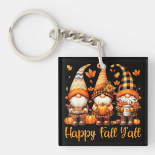 Happy Fall Y'all Gnome Pumpkin Autumn Thanksgiving Key Ring