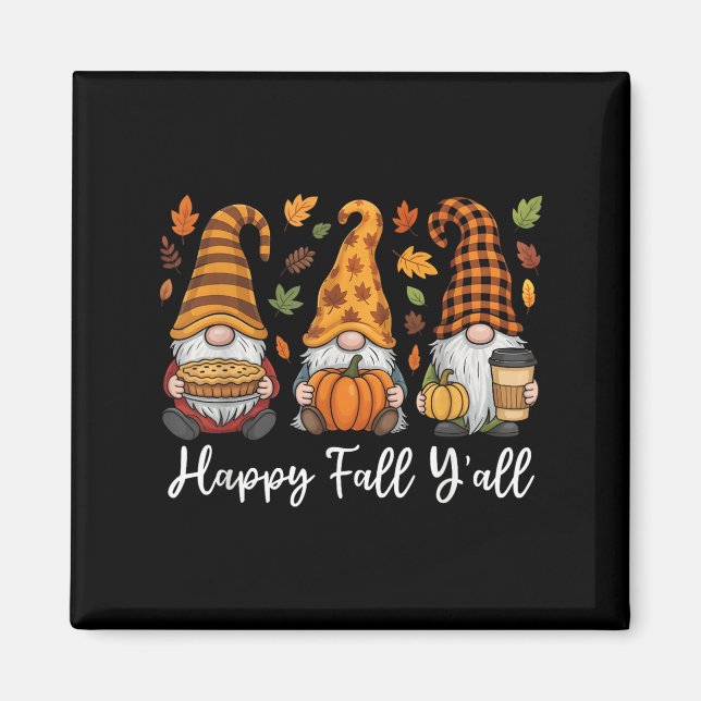 Happy Fall Y'all Gnome Pumpkin Autumn Thanksgiving Magnet (Front)