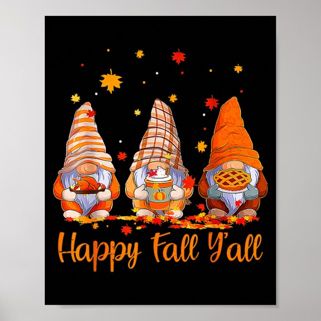 Happy Fall Y'all Gnome Pumpkin Autumn Thanksgiving Poster (Front)