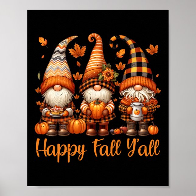 Happy Fall Y'all Gnome Pumpkin Autumn Thanksgiving Poster (Front)
