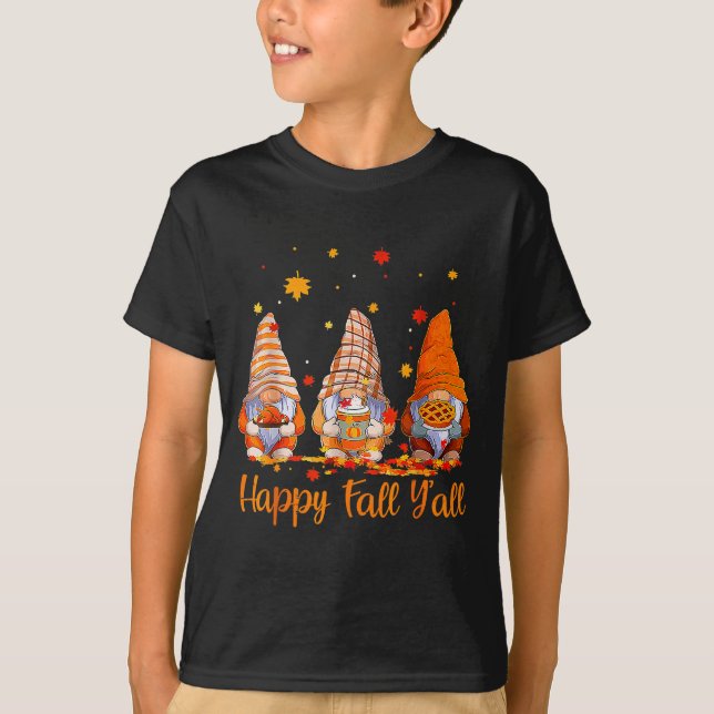 Happy Fall Y'all Gnome Pumpkin Autumn Thanksgiving T-Shirt (Front)