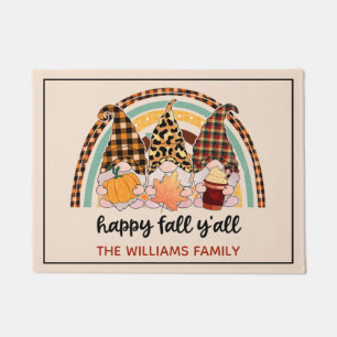 Happy Fall Y'all Gnome Rainbow Family Name Doormat