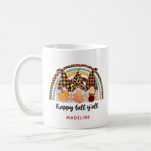 Happy Fall Y'all Gnome Rainbow Name Coffee Mug