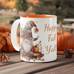 Happy Fall, Y'all Gnome Two-Tone Coffee Mug