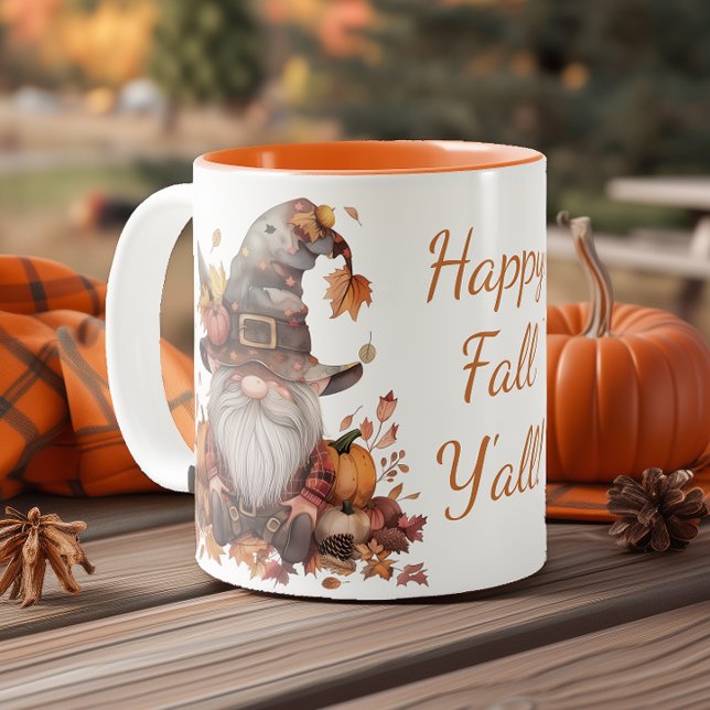 Happy Fall, Y'all Gnome Two-Tone Coffee Mug (Creator Uploaded)