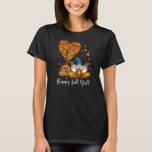 Happy Fall Y'all Gnomes Leopard Pumpkin Autumn Tre T-Shirt