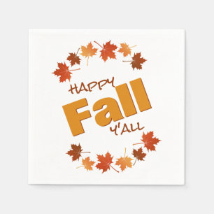 happy fall y'all greeting autumn maple leaves napkin