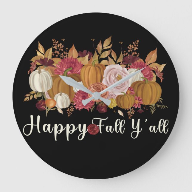 Happy Fall Y'all Large Clock (Front)