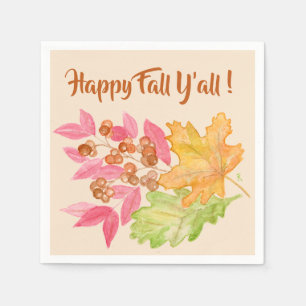 Happy Fall Y'all Leaves and Berries Paper Napkin