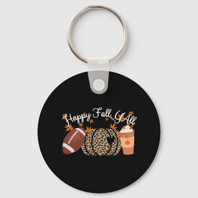 Happy Fall Y'all Leopard print Pumpkins Football a Key Ring (Front)