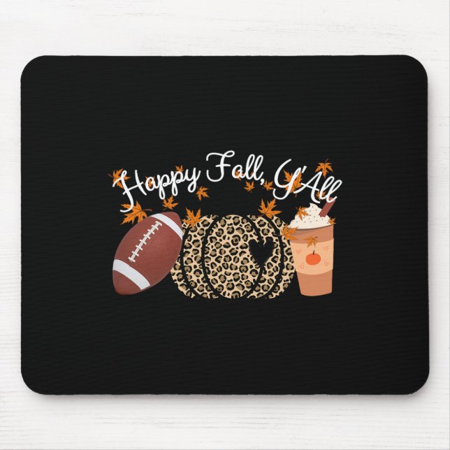 Happy Fall Y'all Leopard print Pumpkins Football a Mouse Pad (Front)