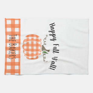Happy Fall Y'all Orange Plaid  Kitchen Towel