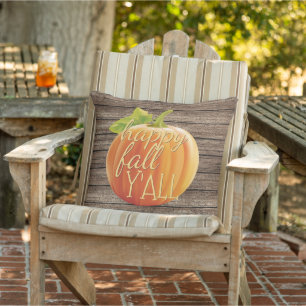 Happy Fall Y'all Orange Pumpkin on Planks Pattern Cushion