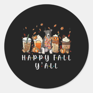 Happy Fall Y'all Pitbull Dog Coffee Pumpkin Fall A Classic Round Sticker