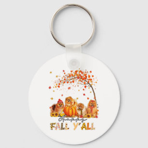 Happy Fall Y'all Pomeranian Autumn Lover Pumpkins Key Ring