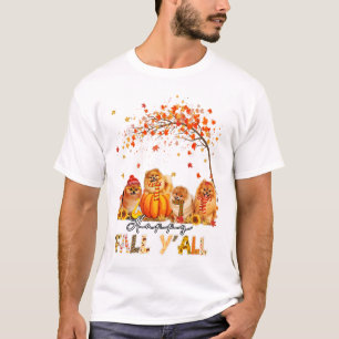 Happy Fall Y'all Pomeranian Autumn Lover Pumpkins T-Shirt