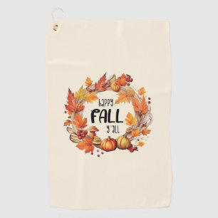 Happy Fall Y'all – Pumpkin & Autumn Leaves Wreath Golf Towel