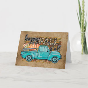 Happy Fall Y'all Pumpkin Farm Truck Plaid Card