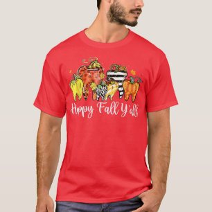 Happy Fall Y'all Pumpkin Tooth Leopard Zebra Hallo T-Shirt