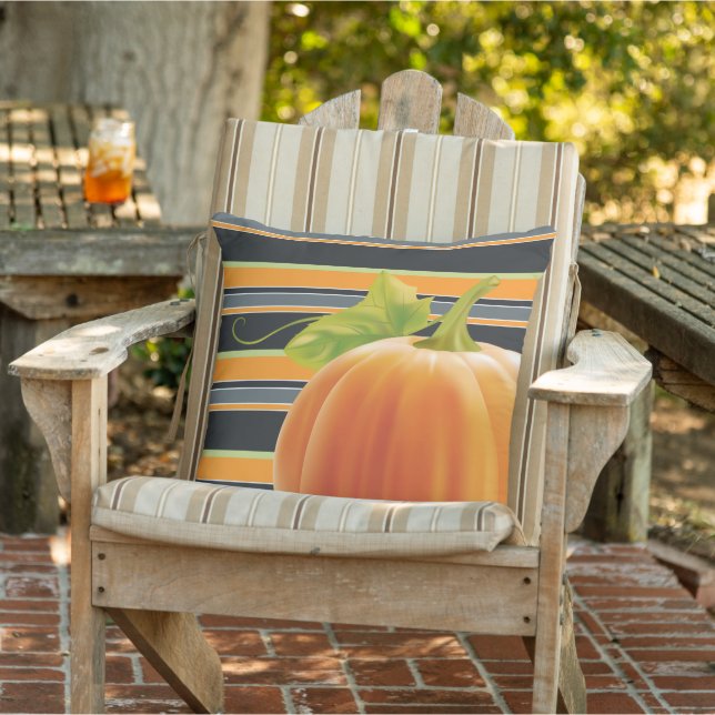 Happy Fall Yall Pumpkins On Fun Stripes Pattern Cushion (Chair)