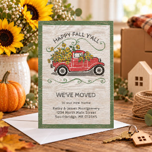 Happy Fall Y'All Quote Vintage Red Truck Moving Announcement