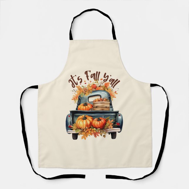 Happy Fall Y'all – Rustic Truck with Pumpkins Apron (Front)