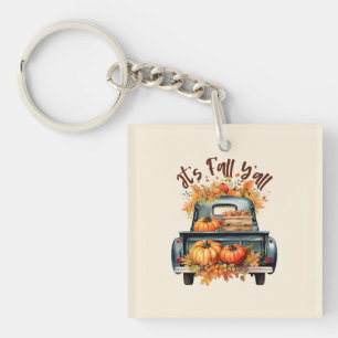 Happy Fall Y'all – Rustic Truck with Pumpkins Key Ring