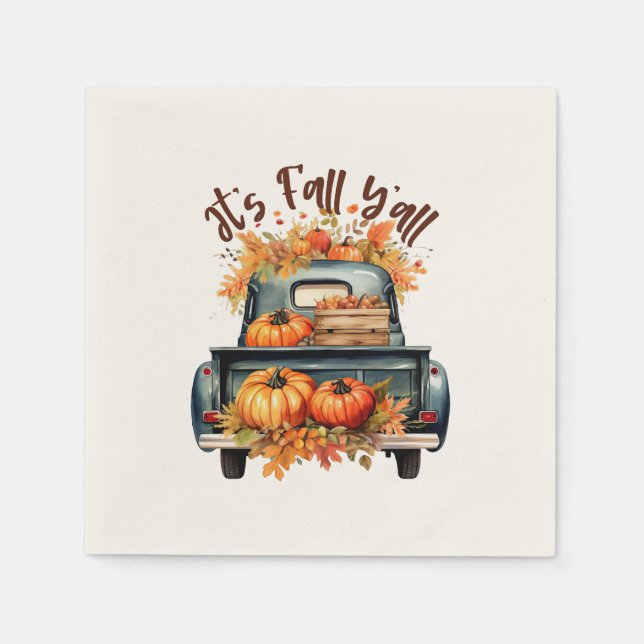 Happy Fall Y'all – Rustic Truck with Pumpkins Napkin (Front)