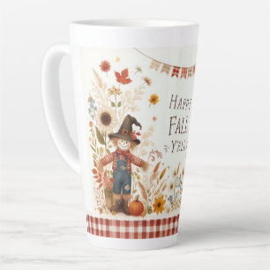 Happy Fall Ya'll Scarecrow and Autumn Foliage Latte Mug
