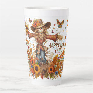 Happy Fall Ya'll Scarecrow and Autumn Foliage Latte Mug