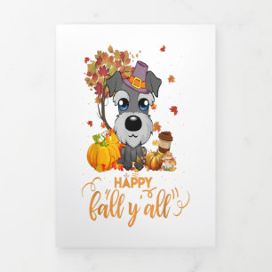 Happy Fall Yall Schnauzer Dog Thanksgiving Tri-Fold Announcement