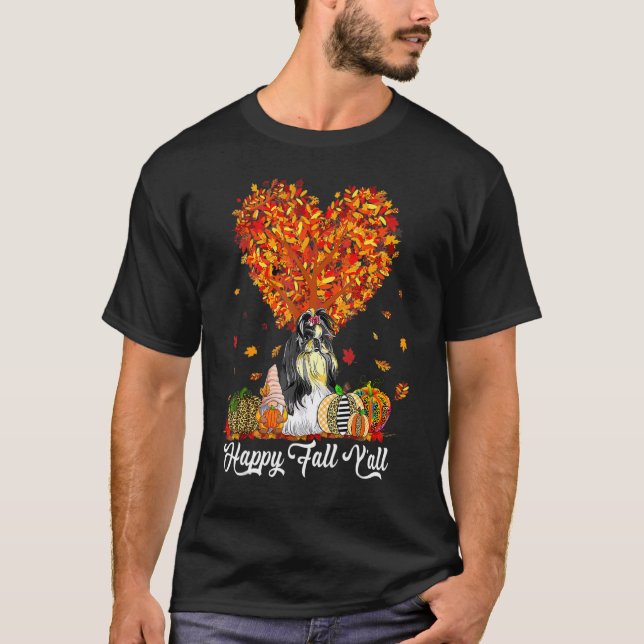 Happy Fall Y'all  Shih Tzu Autumn Pumpkins T-Shirt (Front)