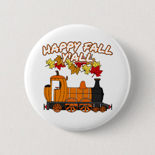 Happy Fall Y'All Steam Train Pumpkin Railroad 6 Cm Round Badge