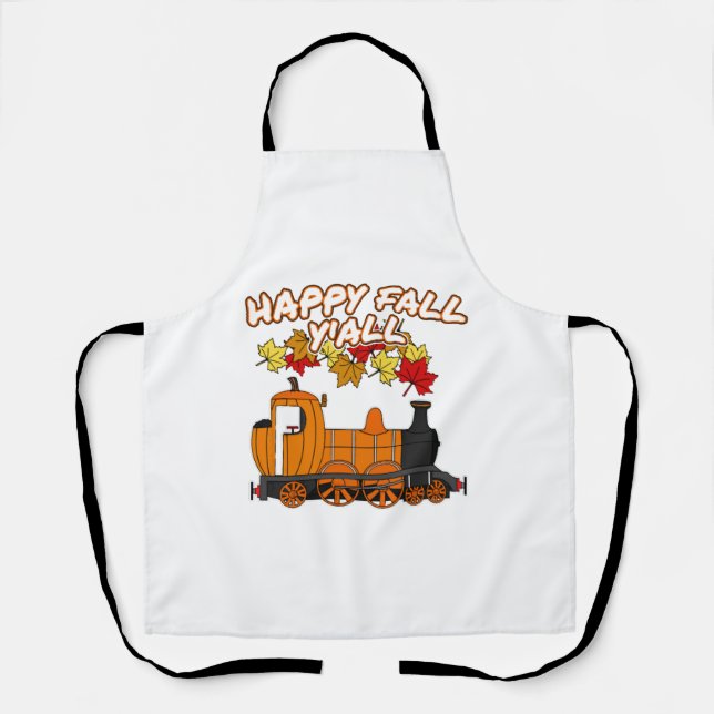 Happy Fall Y'All Steam Train Pumpkin Railroad Apron (Front)