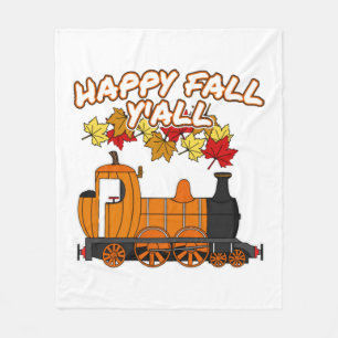 Happy Fall Y'All Steam Train Pumpkin Railroad Fleece Blanket